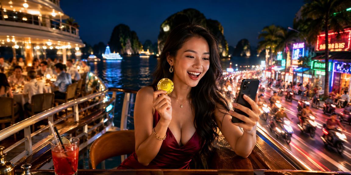 Quang cảnh vịnh Hạ Long về đêm – người dùng thư giãn và theo dõi cá cược trực tuyến
